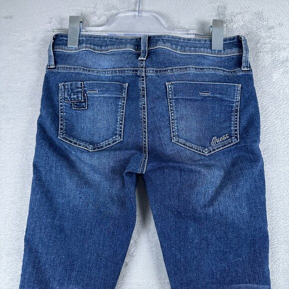Guess Super Skinny Jeans Low Rise Womens Size 28 Marine Fit Patch Denim Blue - Picture 4 of 12
